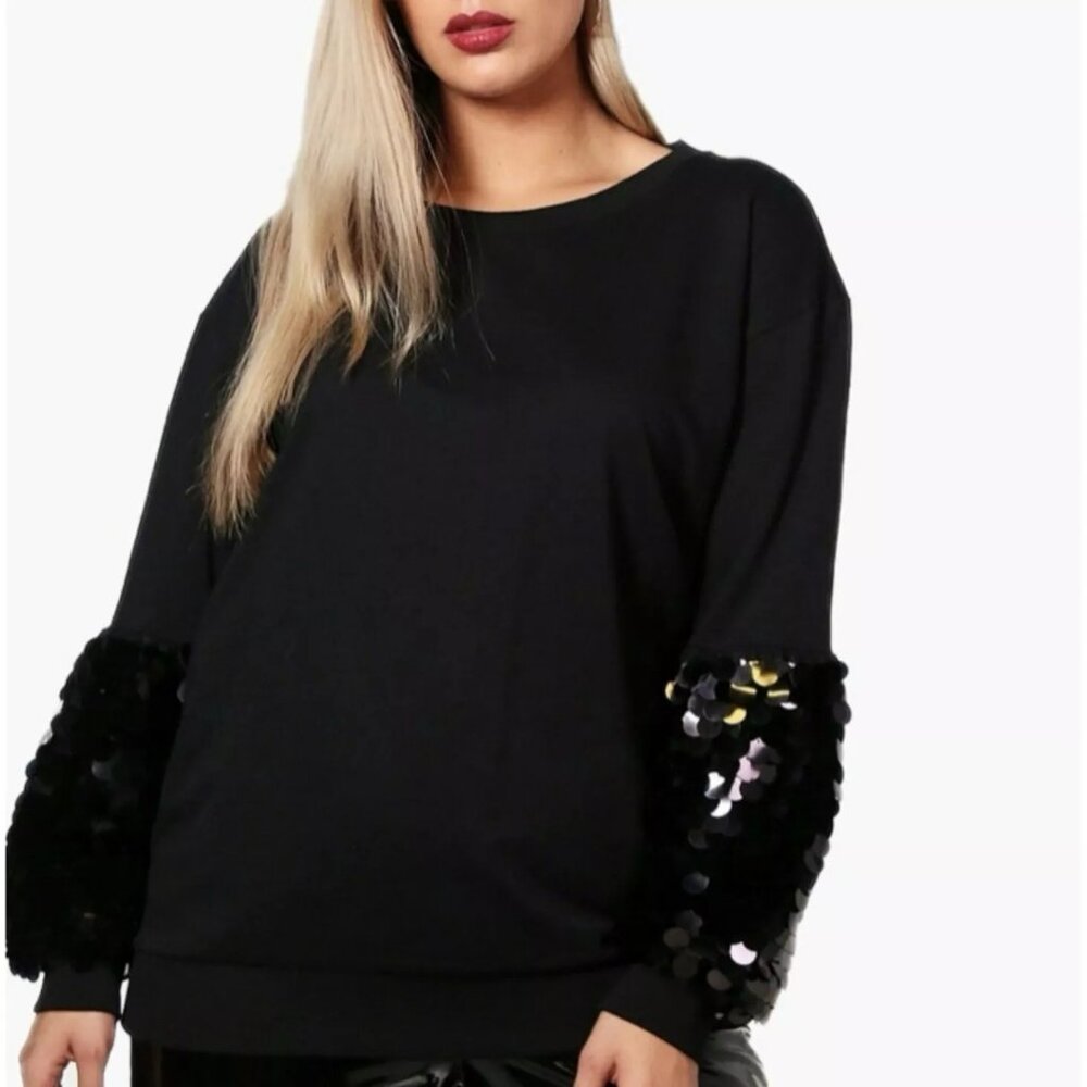 Boohoo Black Ribbed Slouchy Knit Top Women’s 18 Off Shoulder Oversized Cropped